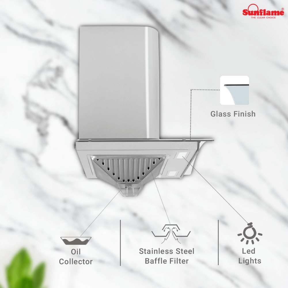 Sunflame 60 cm 1100 m3/hr Auto Clean Chimney (Regal, Baffle Filter, Touch Control, Steel & Black) - Image 2