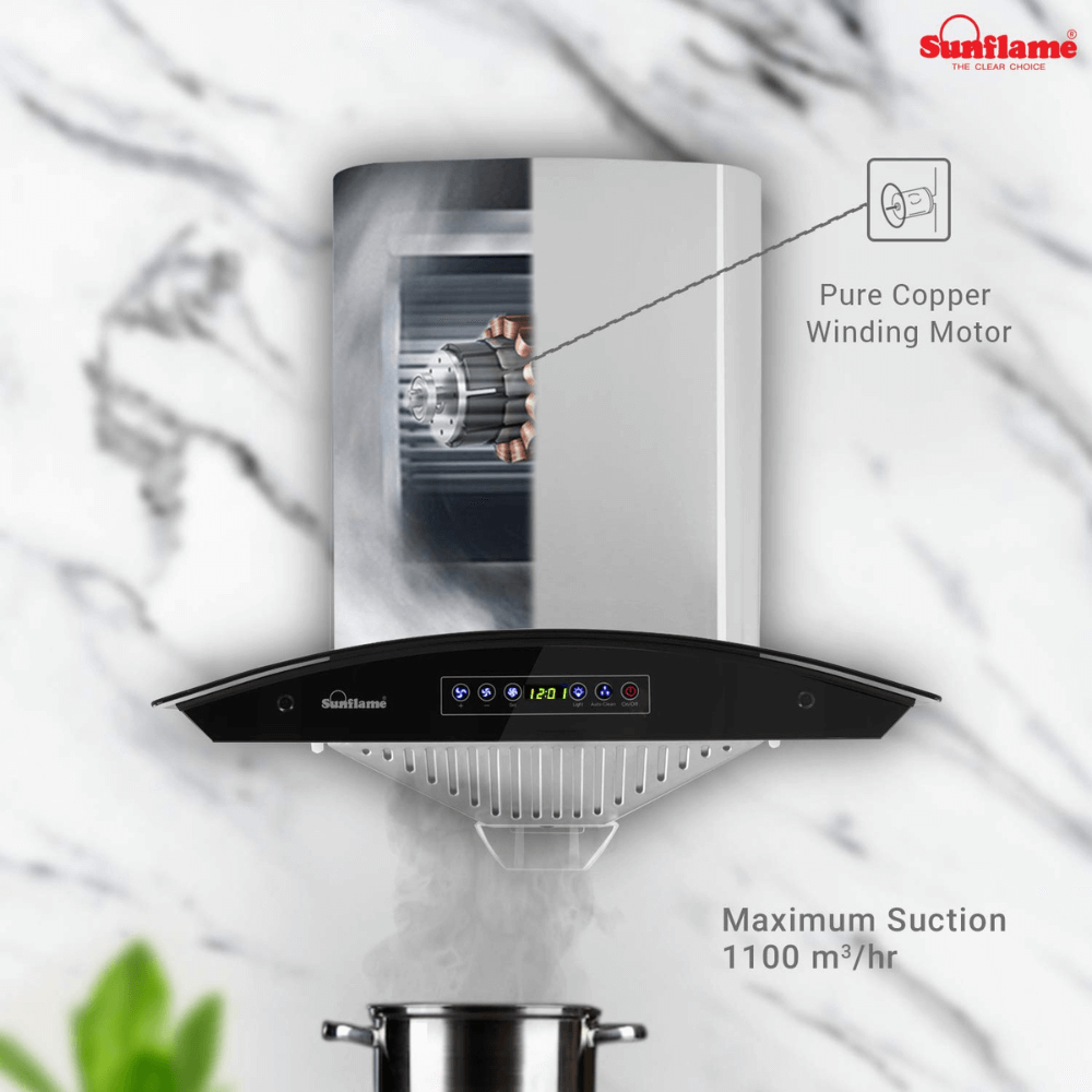 Sunflame 60 cm 1100 m3/hr Auto Clean Chimney (Regal, Baffle Filter, Touch Control, Steel & Black) - Image 3