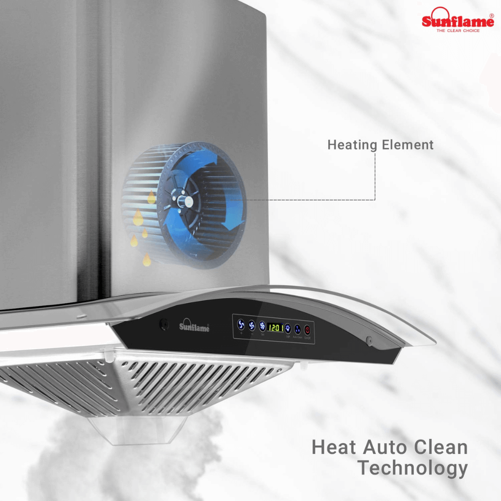 Sunflame 60 cm 1100 m3/hr Auto Clean Chimney (Regal, Baffle Filter, Touch Control, Steel & Black) - Image 6