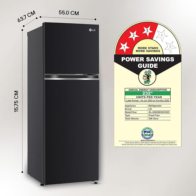 Click to open expanded view LG 246 L 3 Star Smart Inverter Frost-Free Double Door Refrigerator (, GL-S262SESX, Ebony Sheen, Convertible) - Image 4