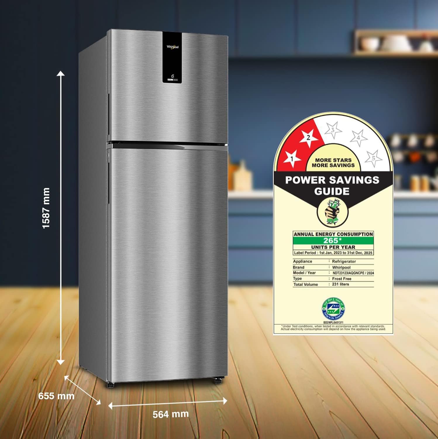 Whirlpool 235 L 2 Star Frost Free inverter Double Door Refrigerator (NEO DF278 PRM RADIANT STEEL(2S)-TL) - Image 2